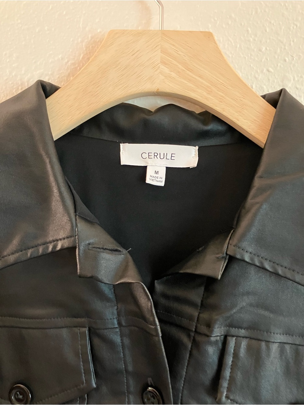 Anthropologie Cerule Black Faux Leather Jean Jacket Button Down Medium NWOT - Picture 3 of 11